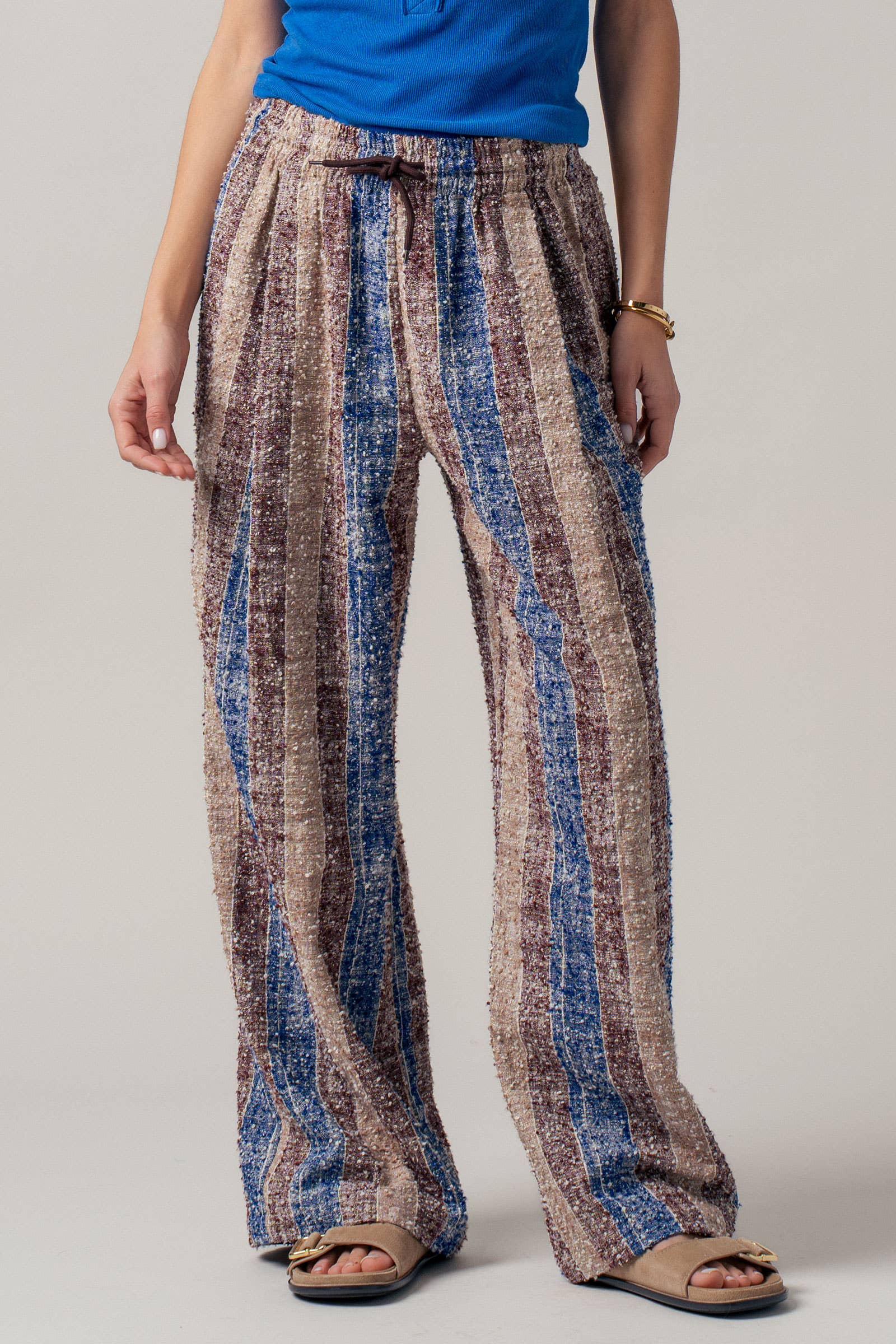 Urban Daizy Striped Textured Cotton Wide Leg Pants Blue-Multi Pants - Women's (UDZ-PT-00478) – alternate view 4