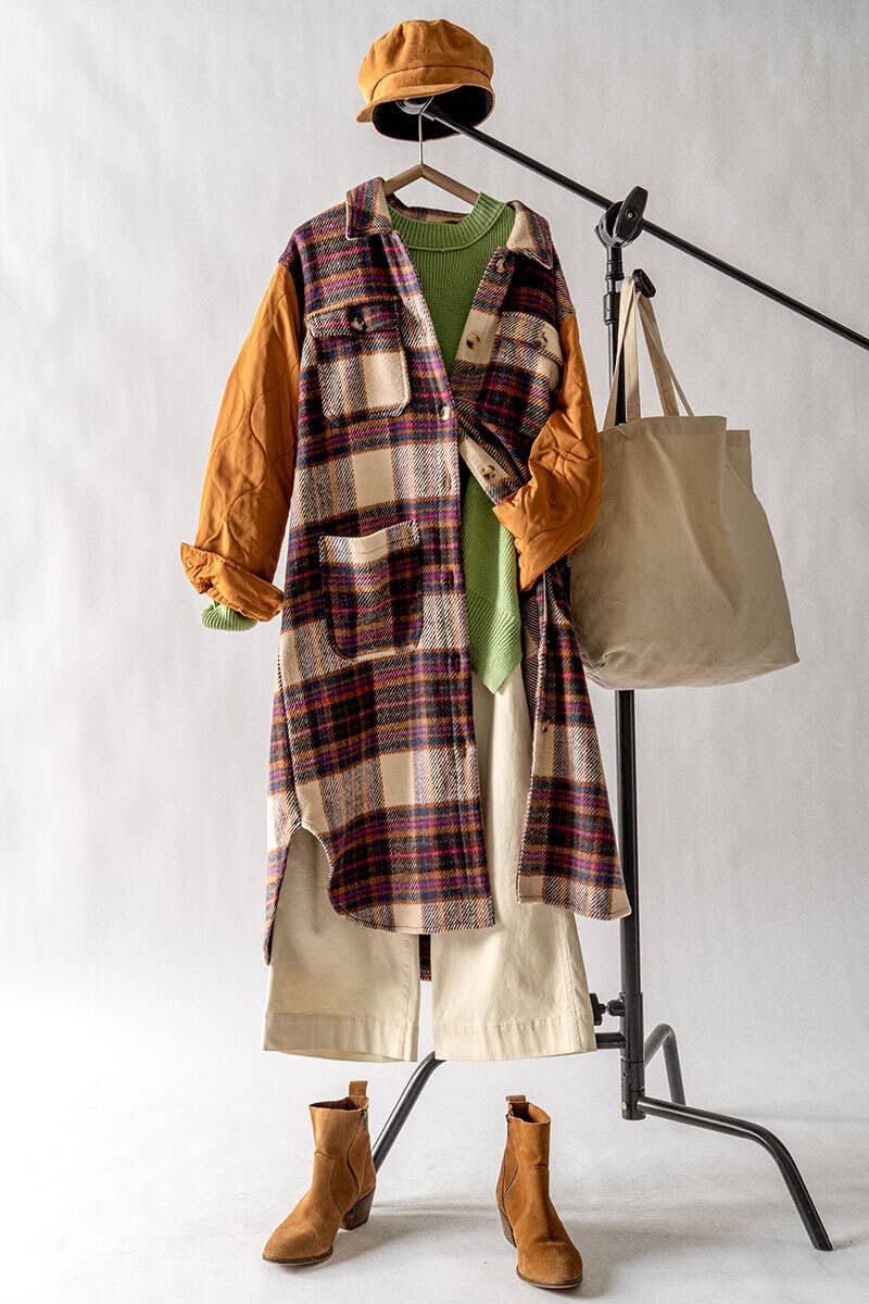 Plaid Patchwork Longline Coat