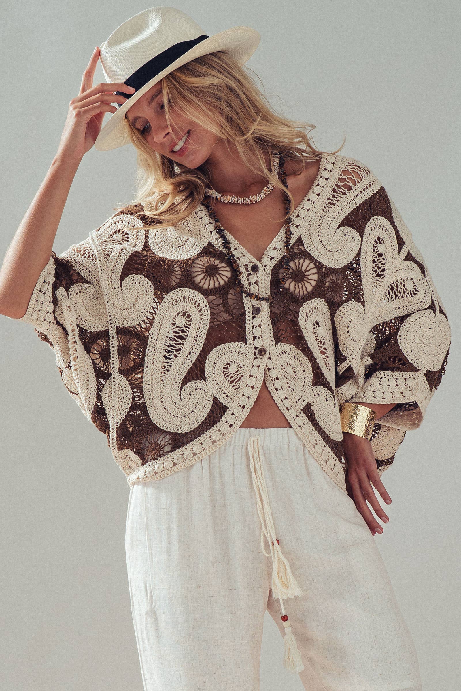 Oversized Paisley Crochet Knit Cardigan