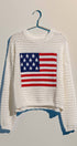 Urban Daizy Old American Flag Crochet Crewneck Sweater Ivory Knit Sweater - Women's (UDZ-KN-00502)