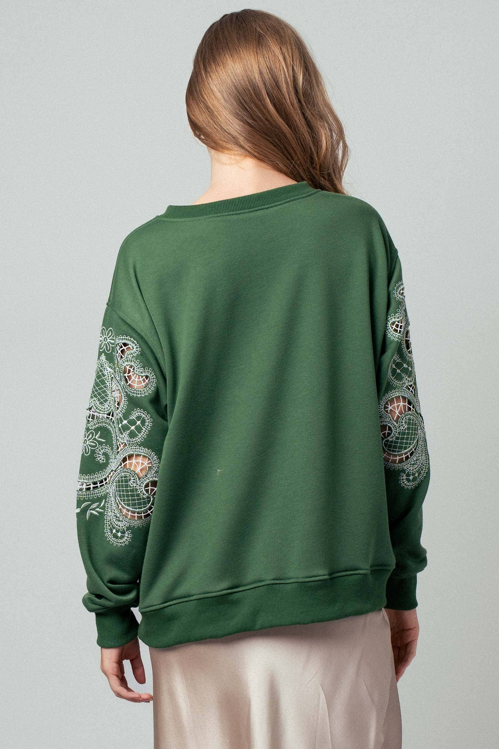 Romantic Lace Embroidered Sleeve Sweatshirt