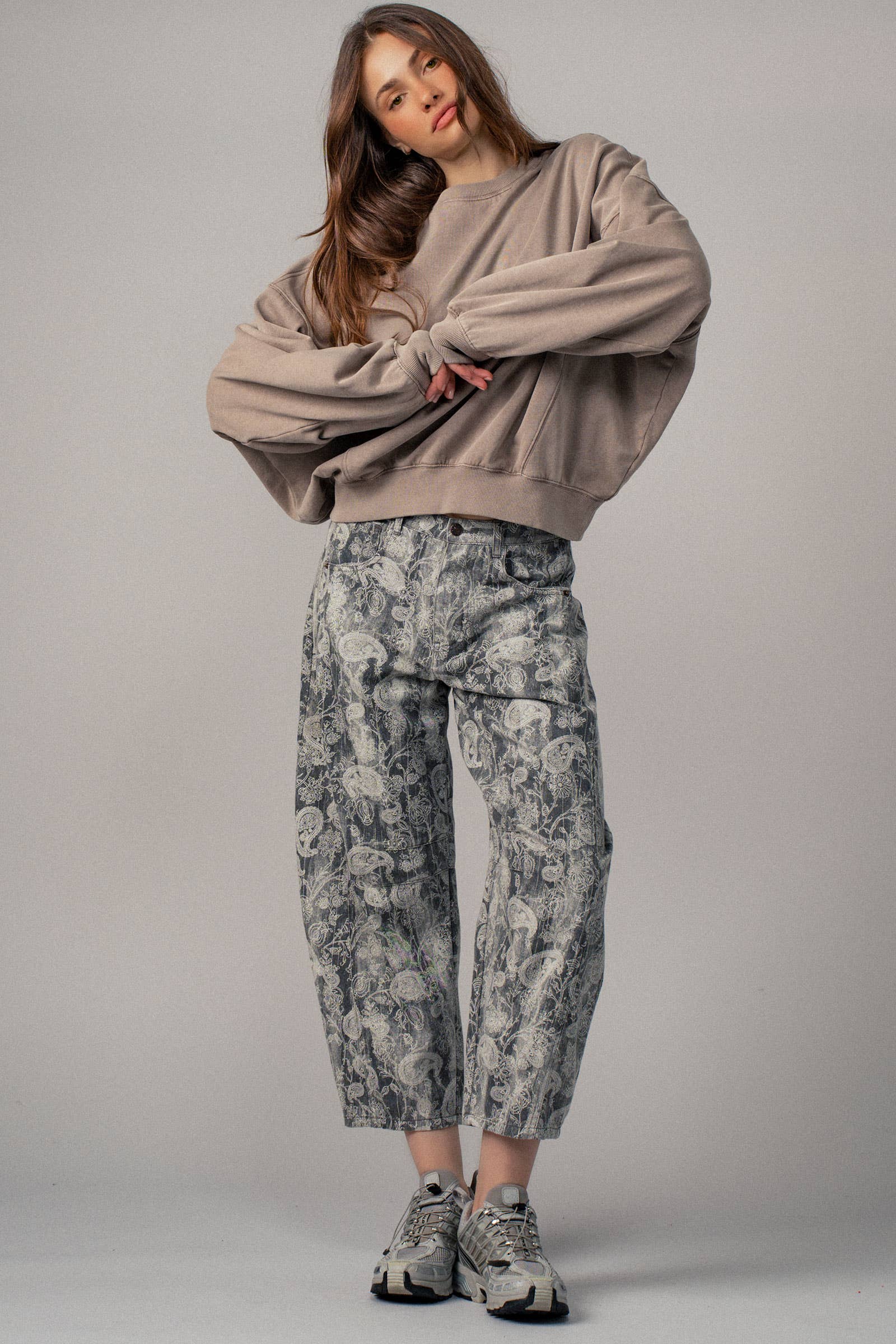 Urban Daizy Paisley Print Cropped Wide Leg Pants Grey Pants - Women's (UDZ-TP-00813) – alternate view 17