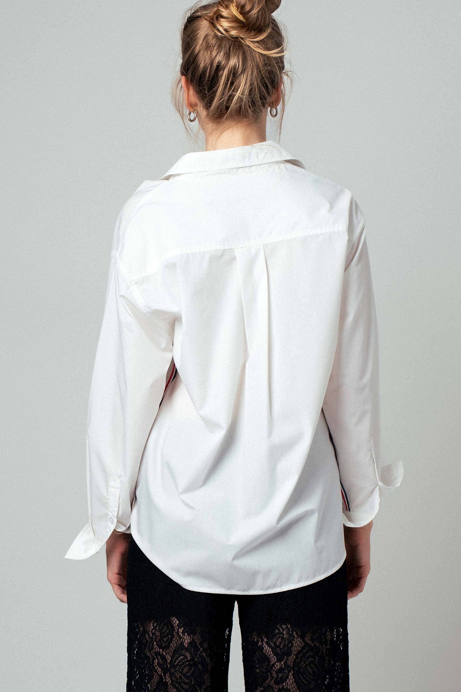 Striped Twill Tape Detail Statement Button Shirt