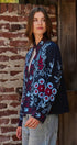 Embroidered Corduroy Jacket with Folk Floral Scroll in NAVY - Women's Jackets & Blazers | Urban Daizy