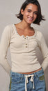 Ribbed Henley Top with Crochet Trim Neckline in IVORY - Women's T-Shirts & Polos | Urban Daizy