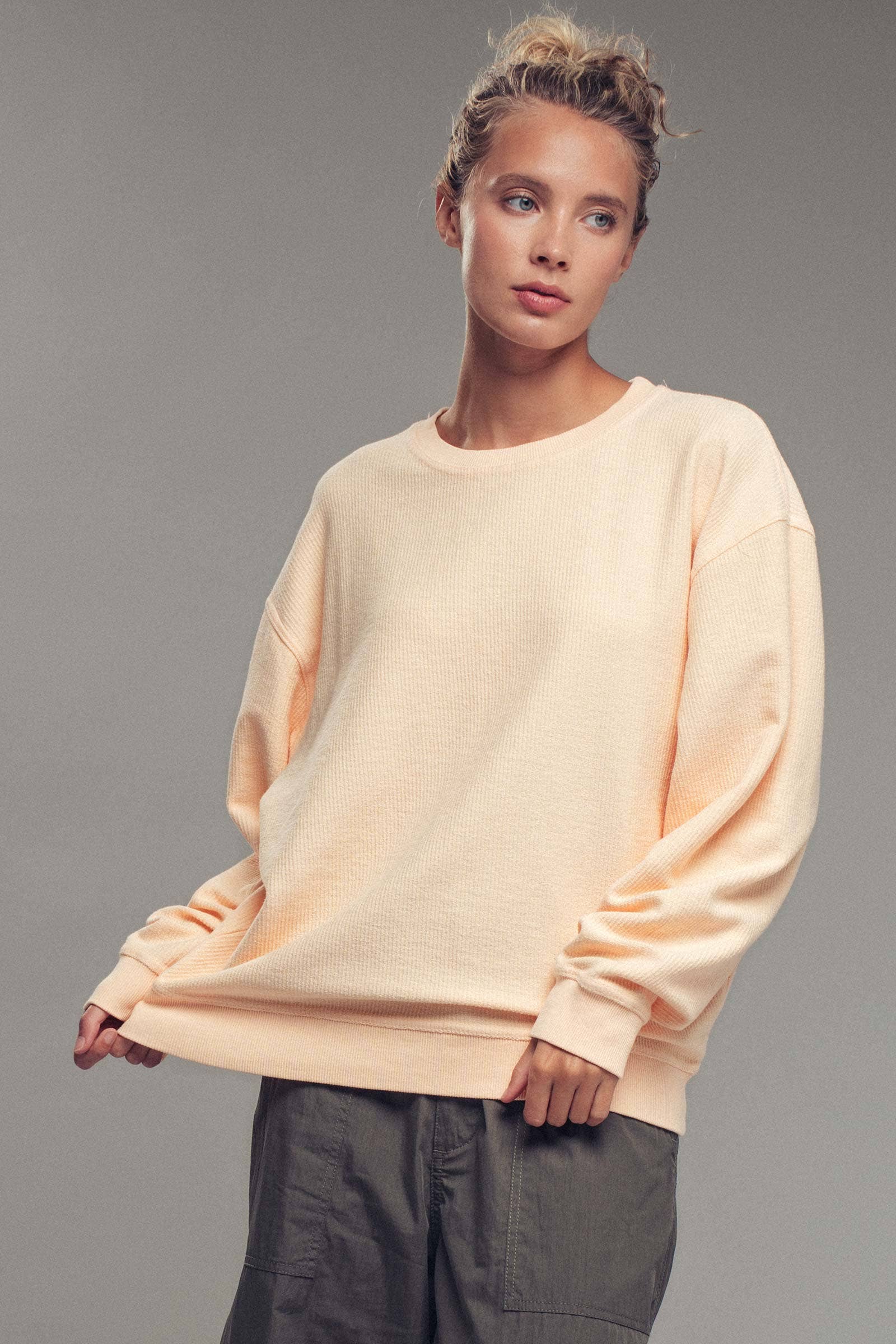 Urban Daizy Oversized Vintage Wash Ribbed Cotton Sweater Charcoal Sweatshirt - Women's (UDZ-KN-00544) – alternate view 5