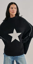 Star Intarsia Mock Neck Sweater in BLACK - Women's Sweaters | Urban Daizy