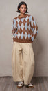 Argyle Polo Collar Sweater in BROWN MULTI - Women's Sweaters | Urban Daizy