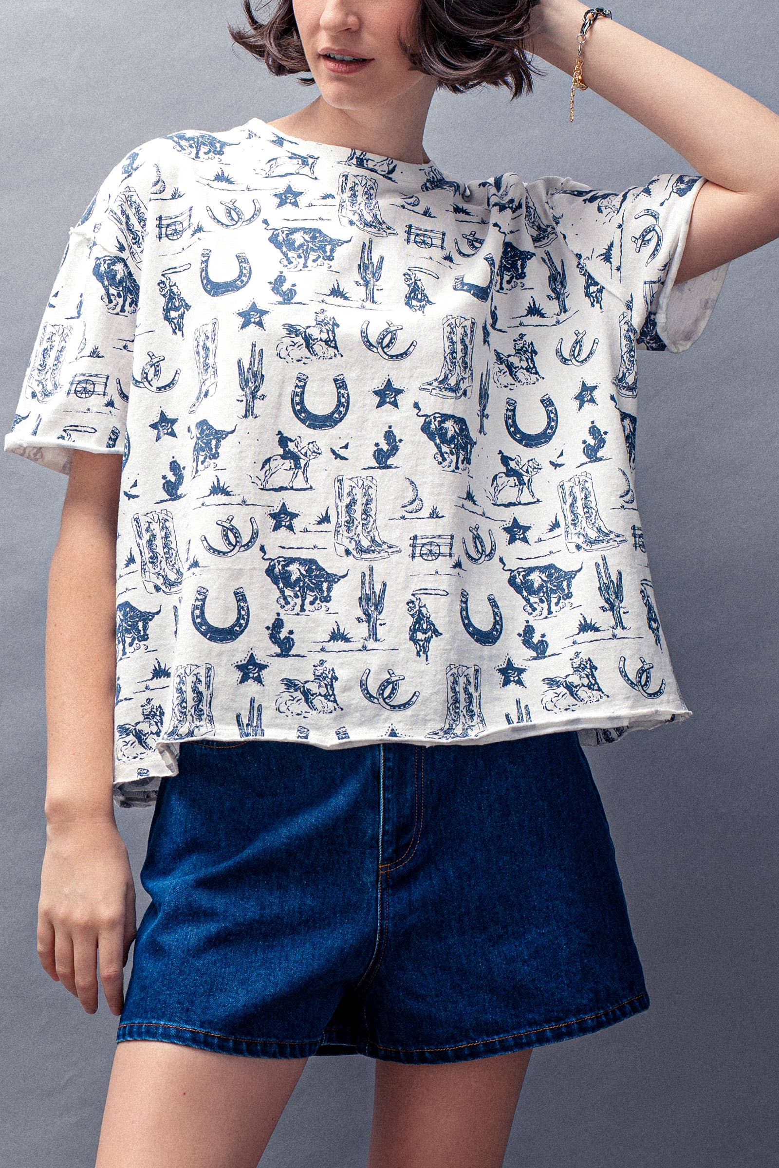 Urban Daizy Western Graphic Print Relaxed Fit Tee Blue T-Shirt - Women's (UDZ-DR-00390) – alternate view 11