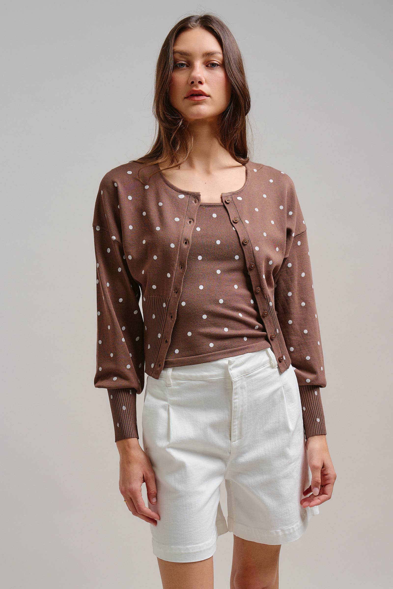 Urban Daizy Polka Dot Button-Front Cardigan White Cardigan - Women's (TNOW1380-White)