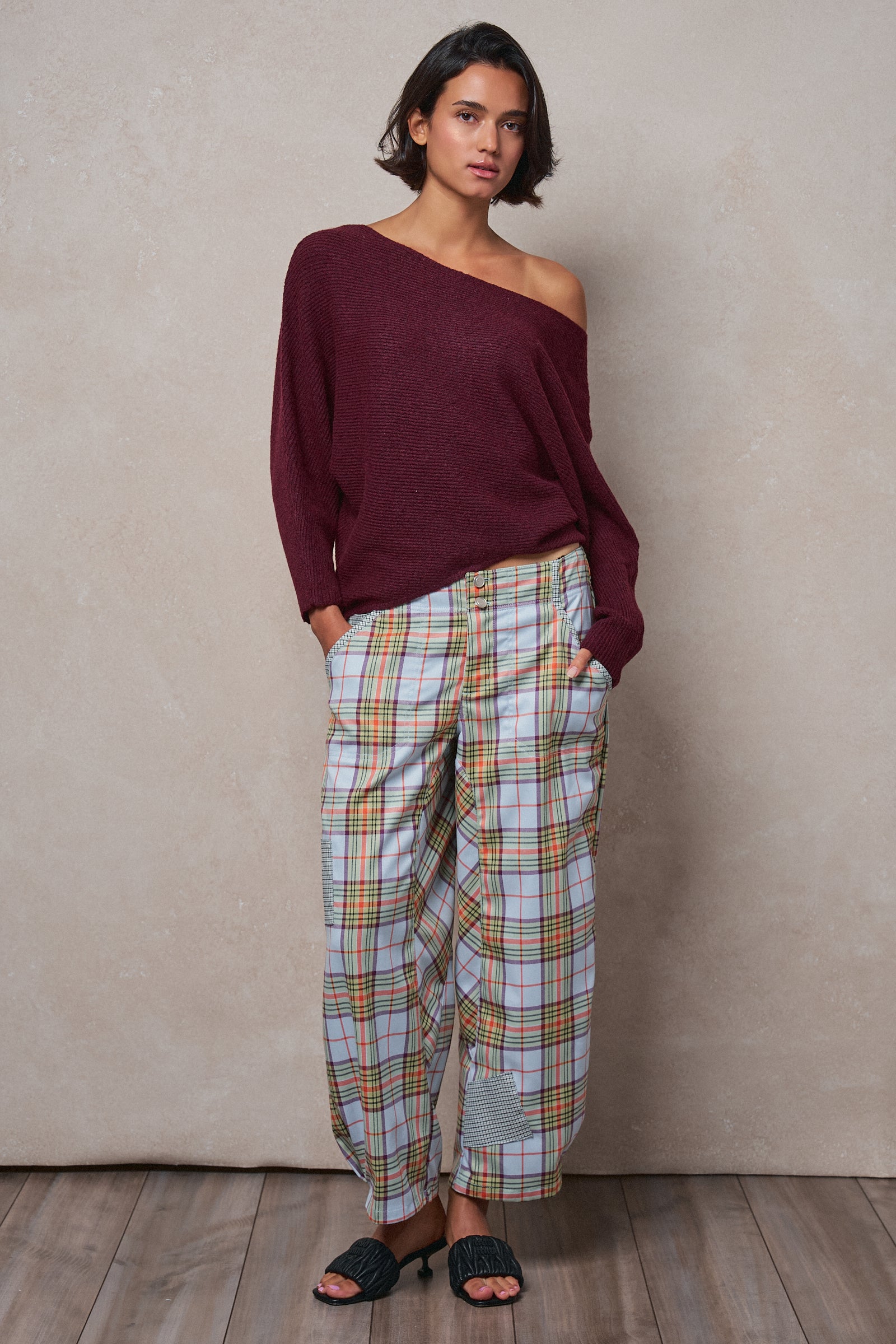 Dolman Sleeve Boat Neck Knit Sweater