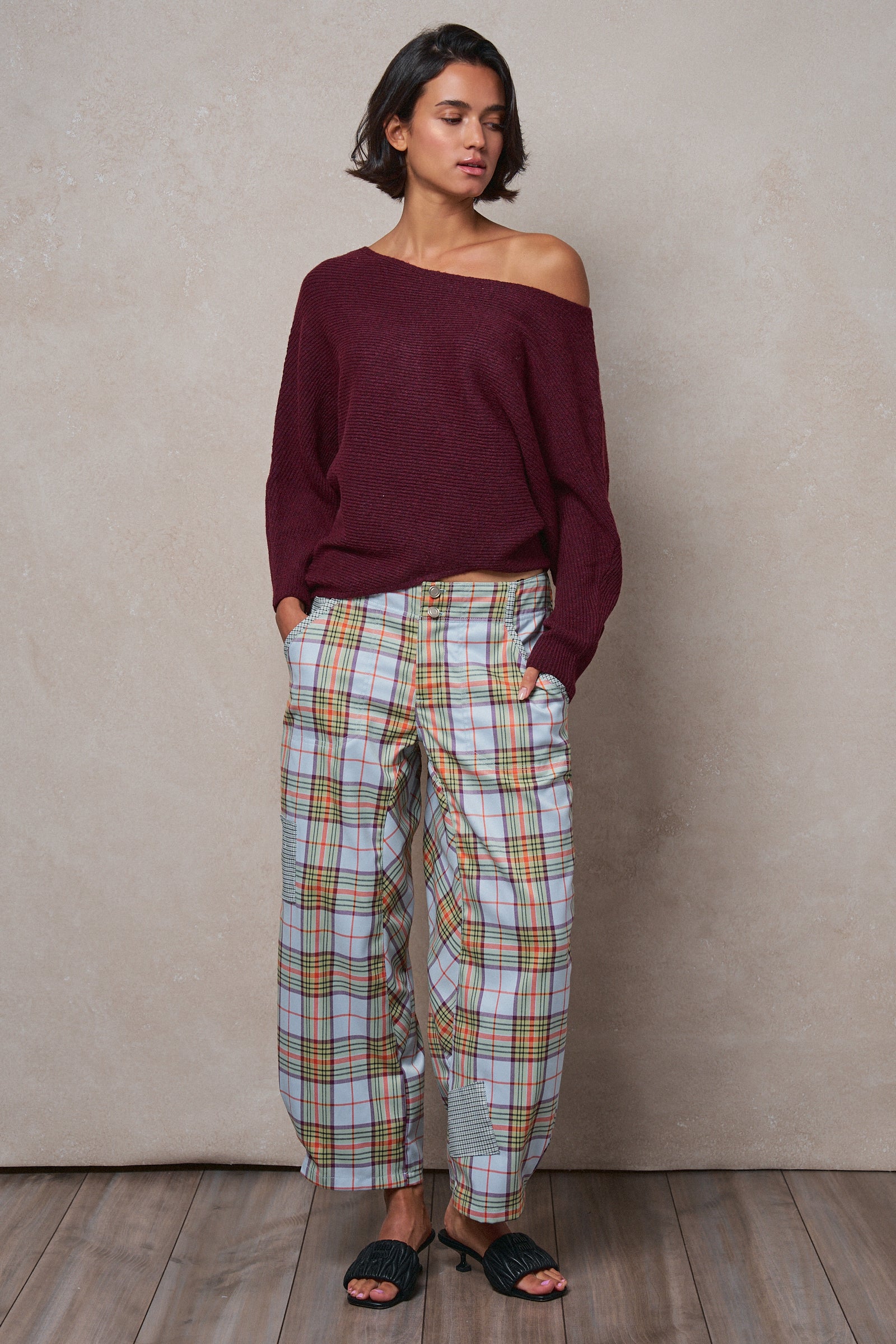 Dolman Sleeve Boat Neck Knit Sweater