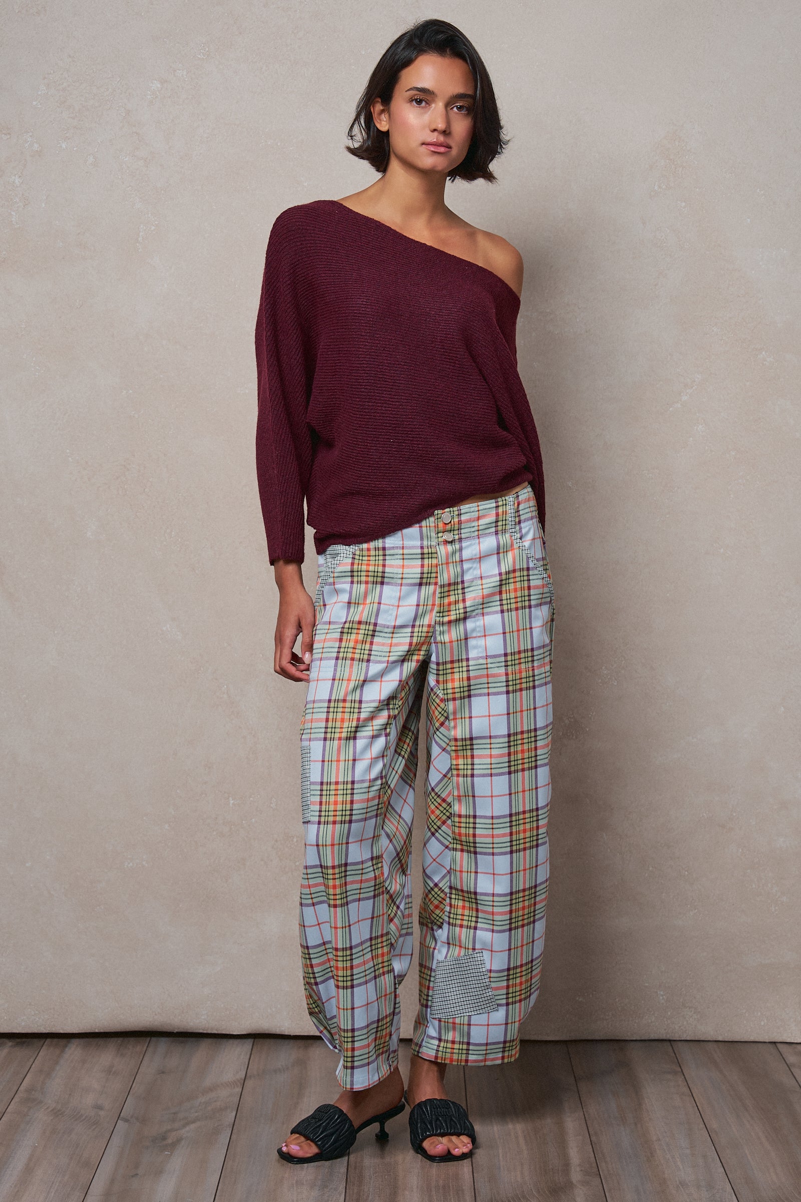 Dolman Sleeve Boat Neck Knit Sweater