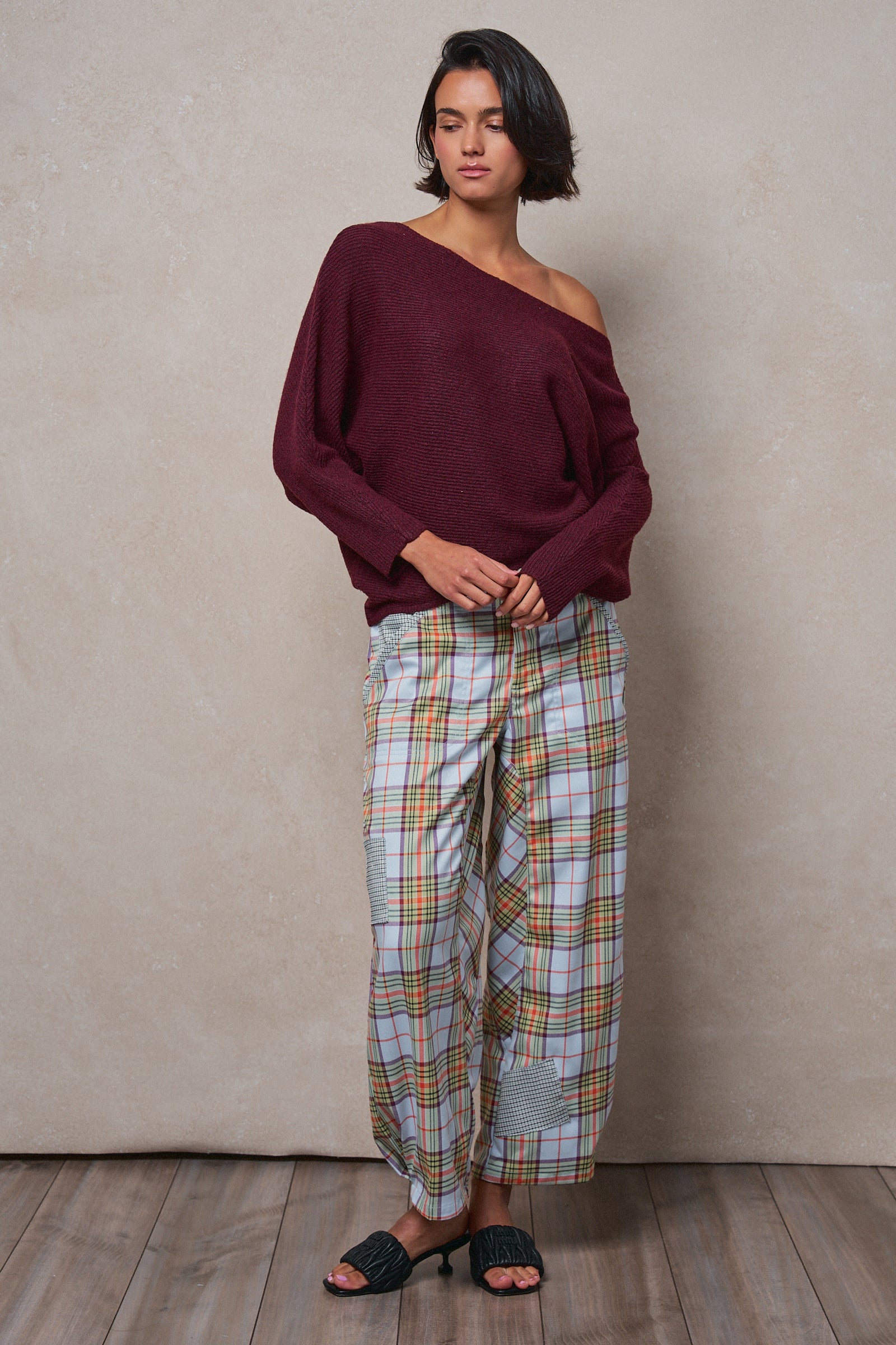 Dolman Sleeve Boat Neck Knit Sweater