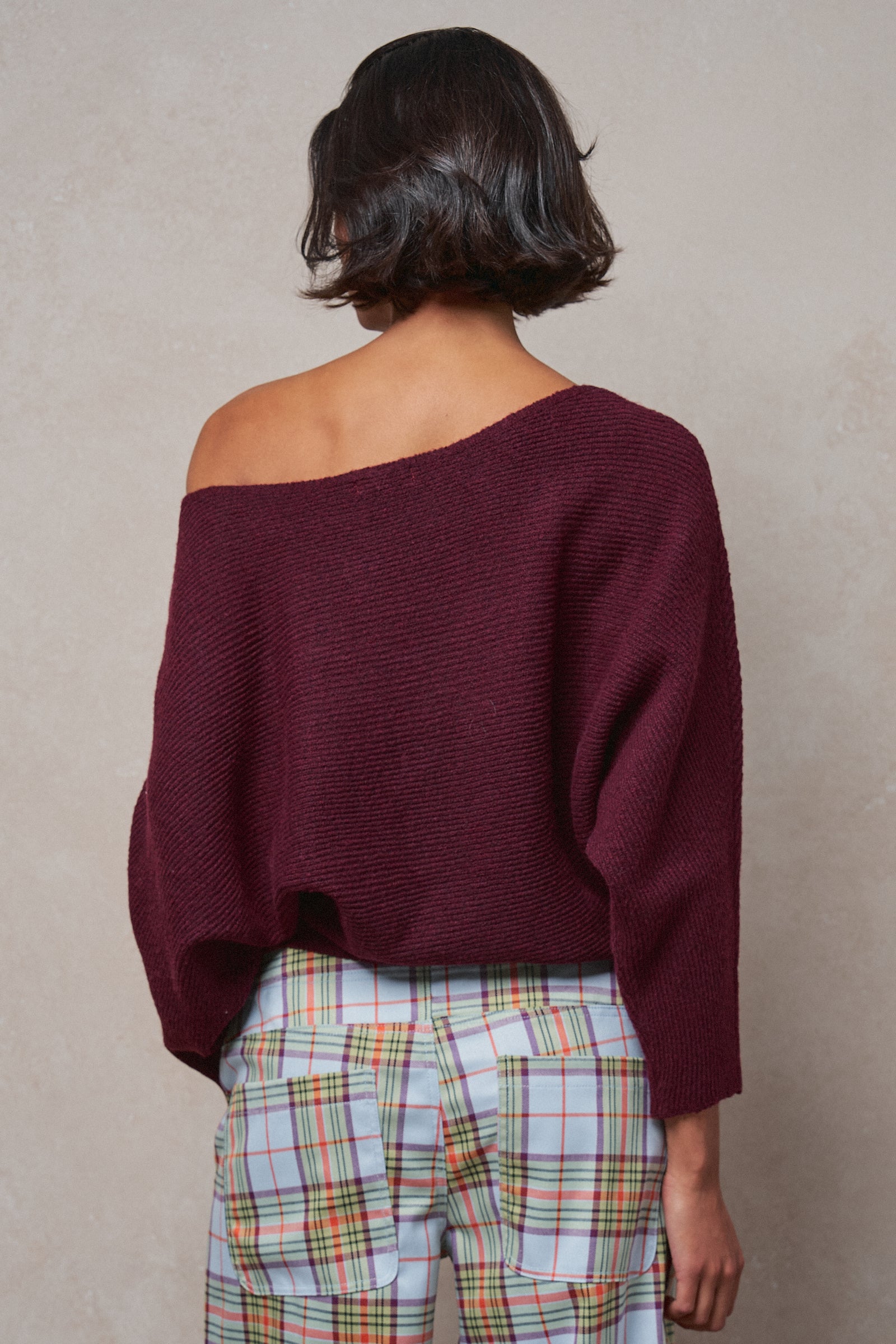 Dolman Sleeve Boat Neck Knit Sweater