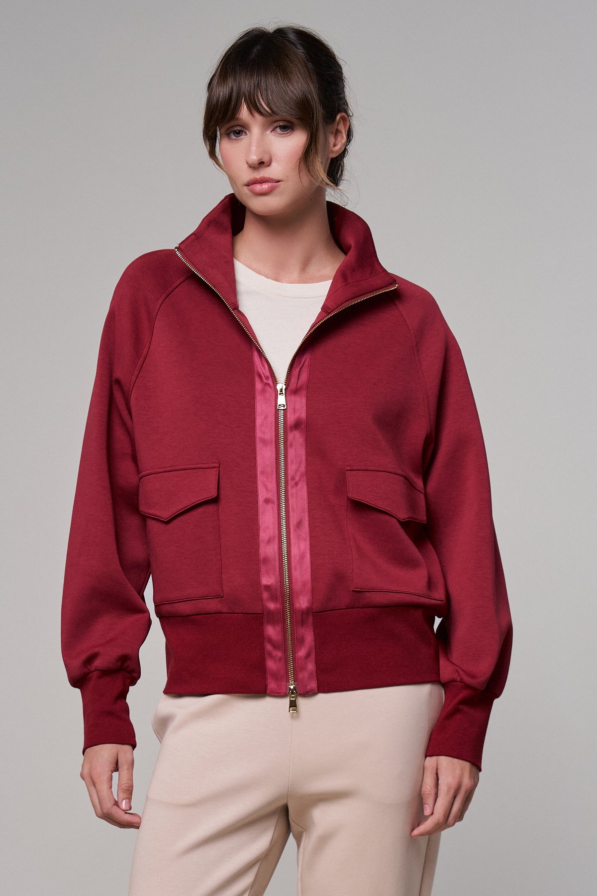 Scuba Knit Zip Up Track Bomber Jacket