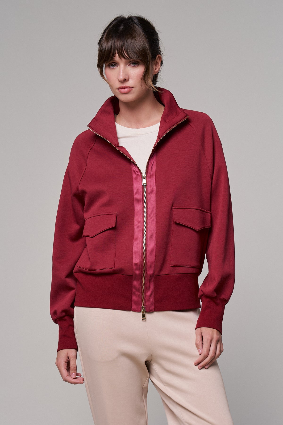 Scuba Knit Zip Up Track Bomber Jacket