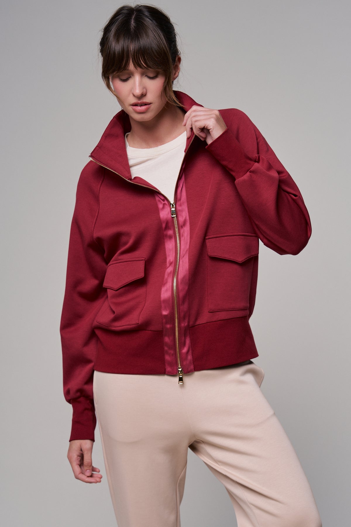 Scuba Knit Zip Up Track Bomber Jacket