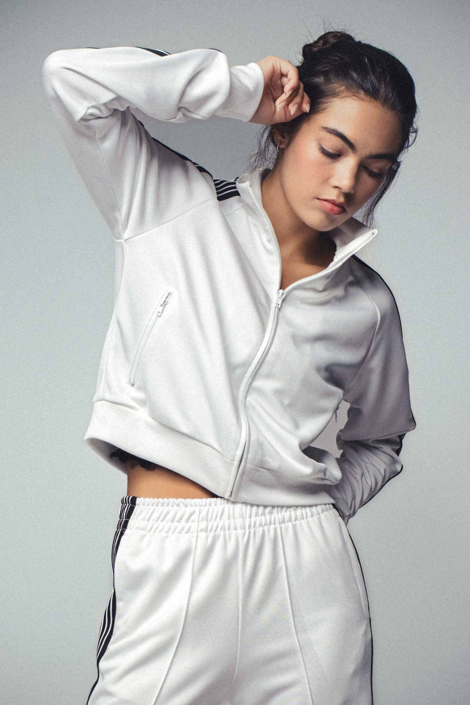 Urban Daizy Athletic Bold Stripe Zip-Up Track Jacket Beige Athletic Jacket - Women's (UDZ-DR-00390) – alternate view 13