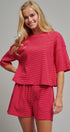 Ribbed Knit Boxy Tee and Shorts Lounge Set in RED WHITE - Women's Short Sets | Urban Daizy