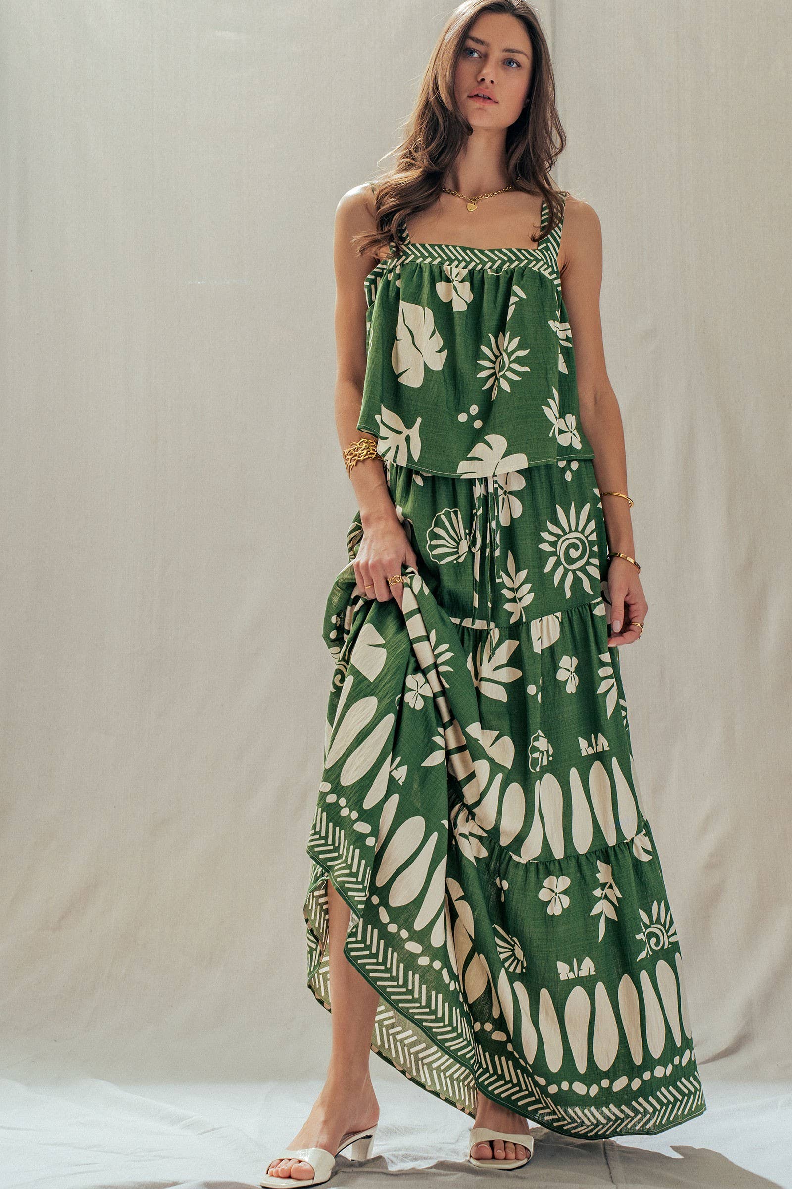 Urban Daizy Tropical Print Tiered Maxi Skirt Set Green Top & Skirt Set - Women's (UDZ-AC-00244-Green) – alternate view 2