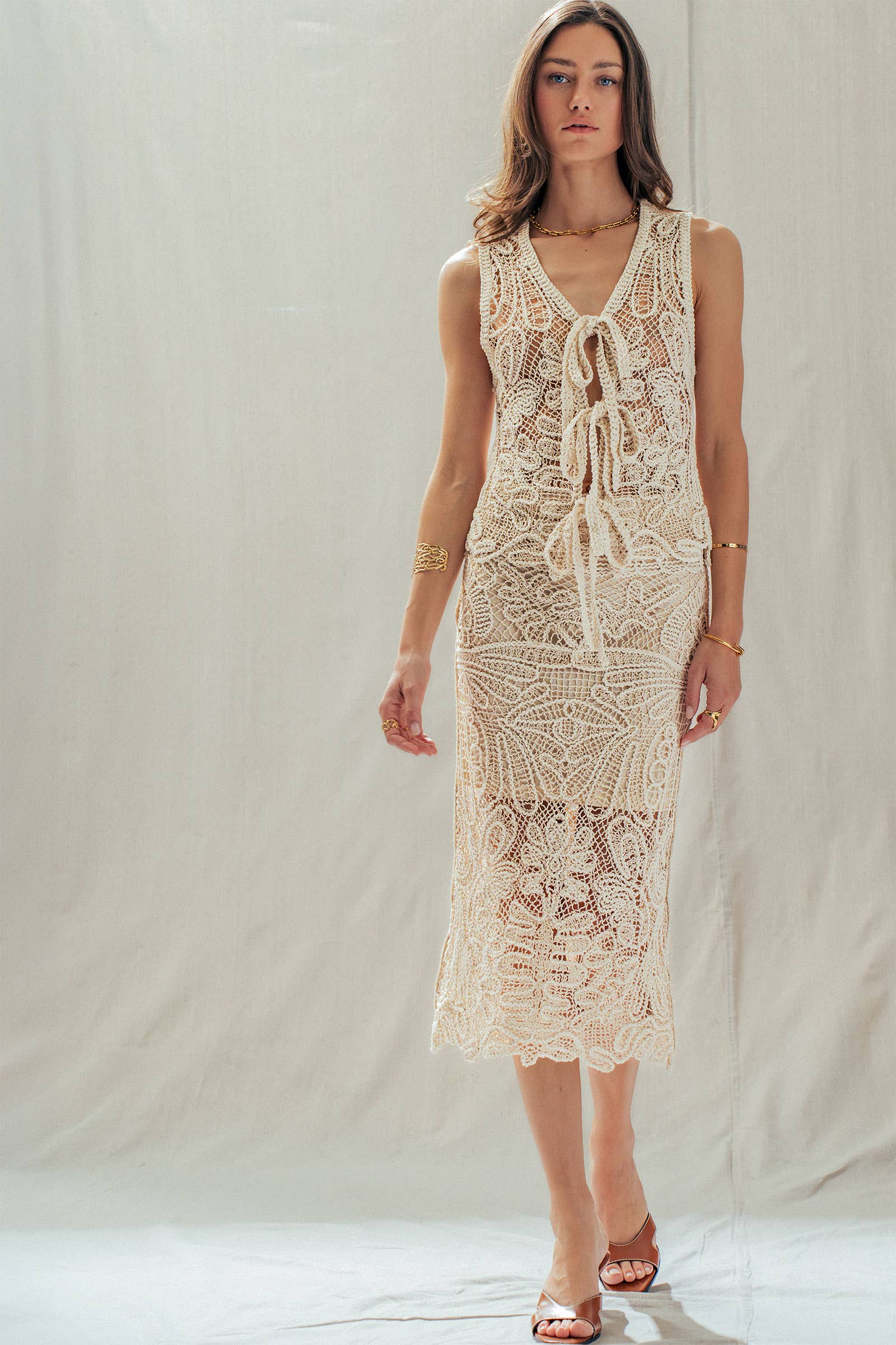 Open-Work Crochet Tie-Front Vest Top