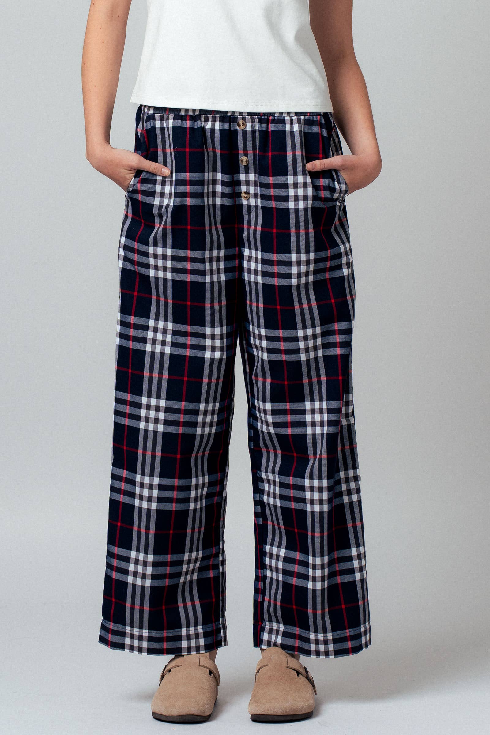 Plaid Barrel-Leg Drop Waist Pants