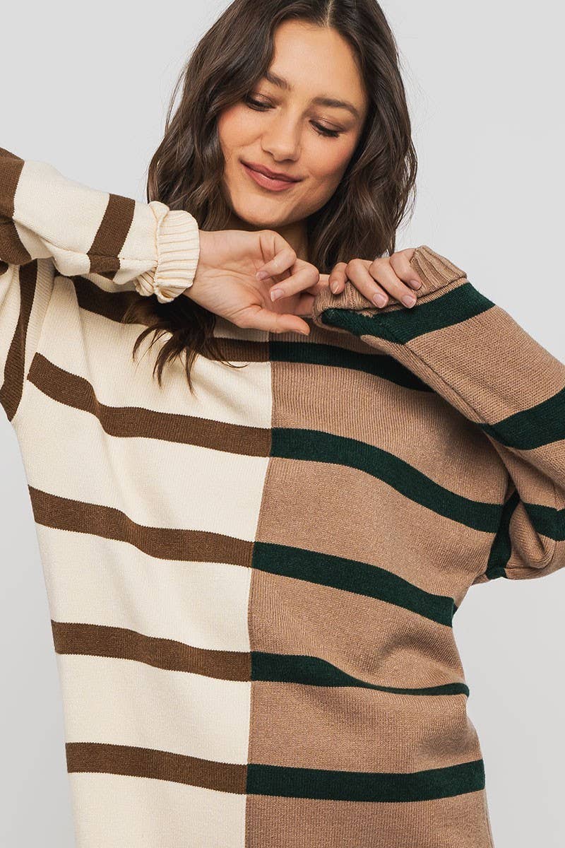 Urban Daizy Two-Tone Striped Knit Sweater Dress Cream-Multi Dress - Women's (UDZ-DR-00352) – alternate view 11