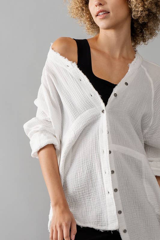 Urban Daizy PREMIUM SOFT FRAYED HEM GAUZE VINTAGE WASHED SHIRT Forest-Green Button Down Shirt - Women's (UDZ-TP-00225) –…