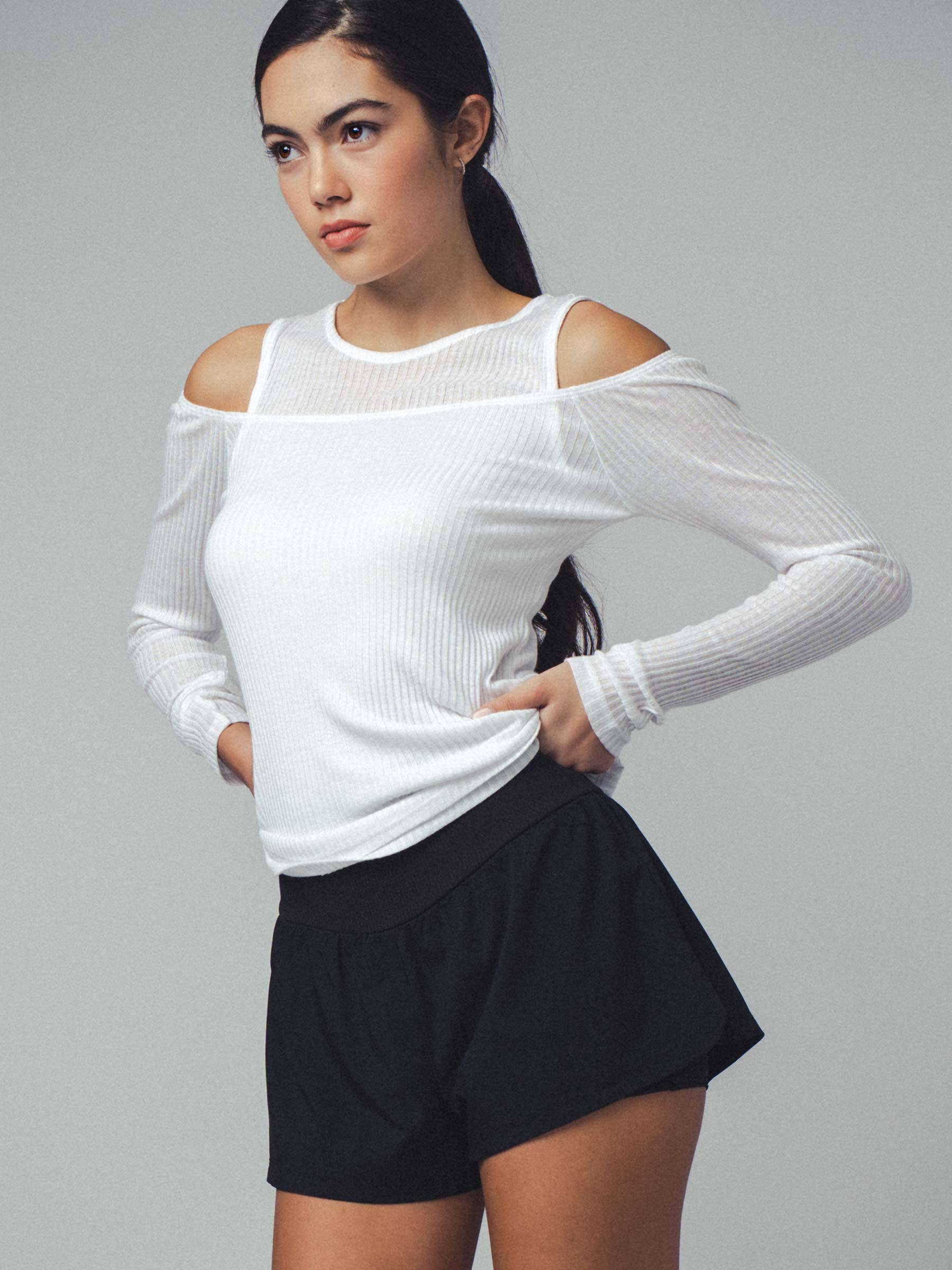 Urban Daizy Layered Ribbed Knit Off-Shoulder Long Sleeve Top Black Tank Top - Women's (UDZ-TP-00229) – alternate view 8