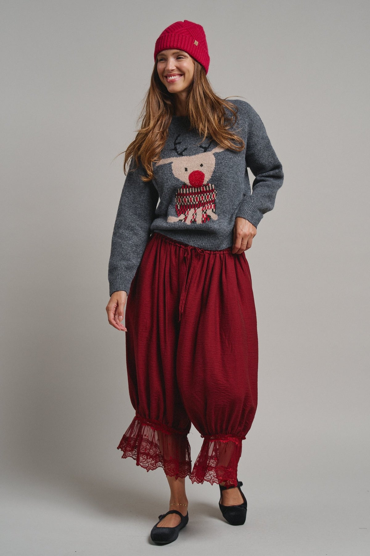 Rudolph Crewneck Knit Sweater in GREY - Women's Sweaters | Urban Daizy