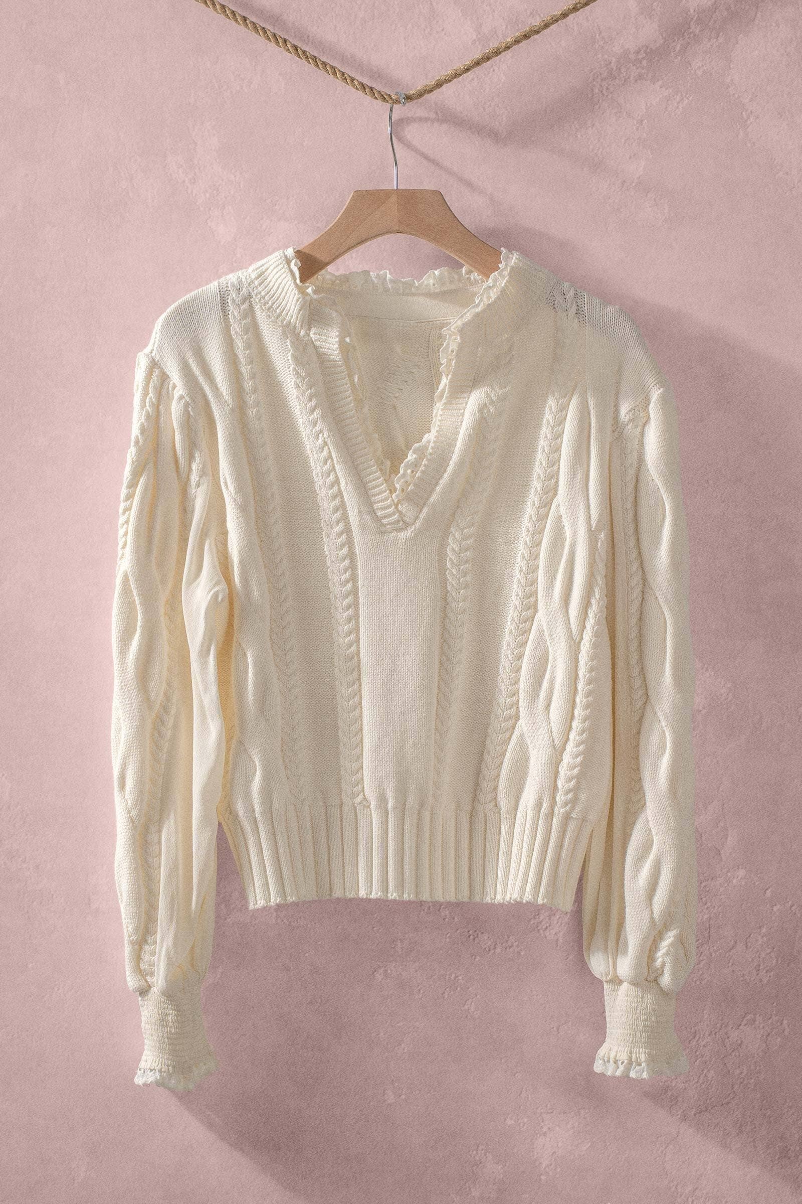 Lace Trim Cable Knit Pullover Sweater