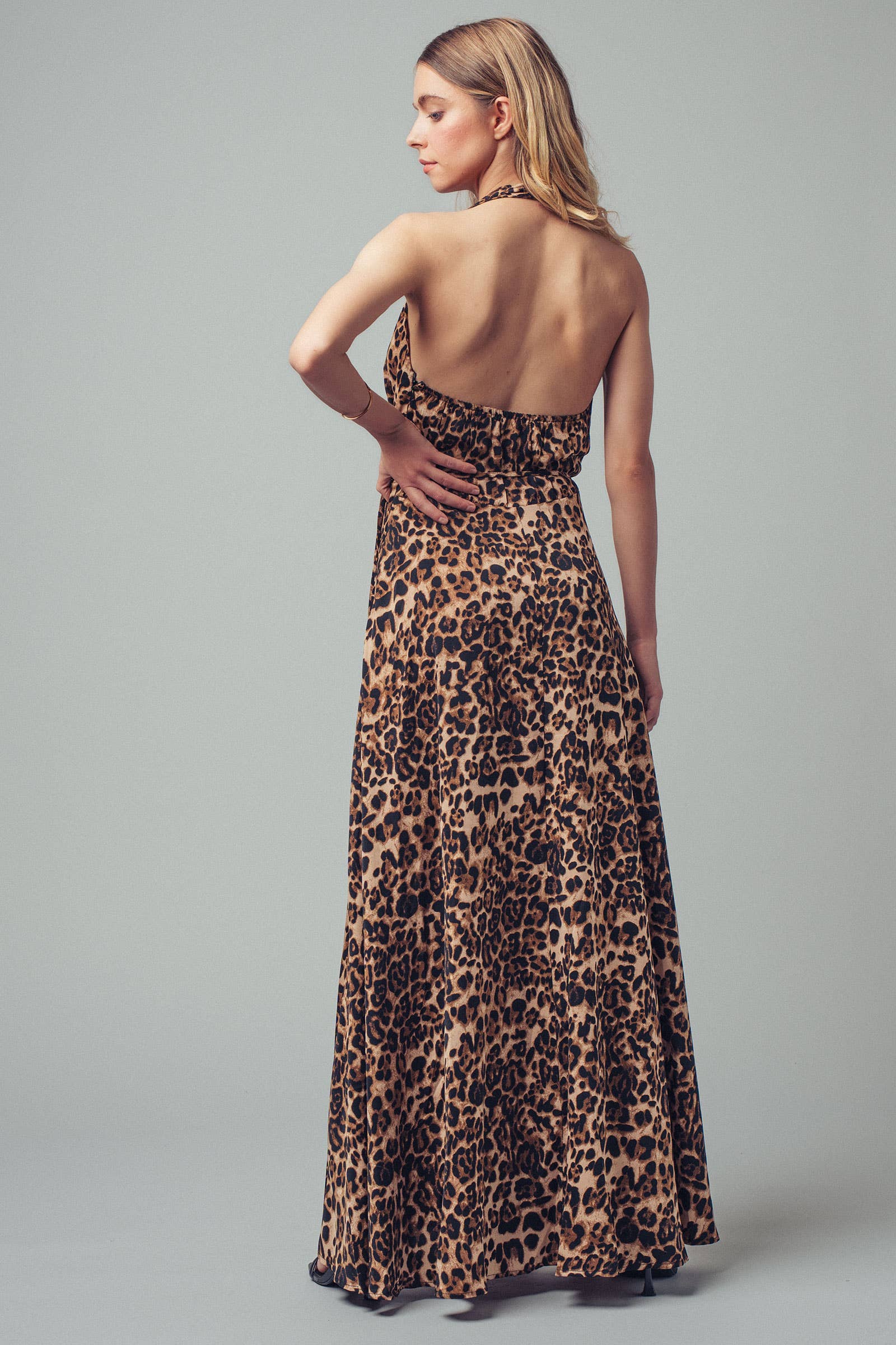 Urban Daizy Open Back Leopard Print Halter Maxi Dress Brown Dress - Women's (UDZ-KN-00657) – alternate view 4
