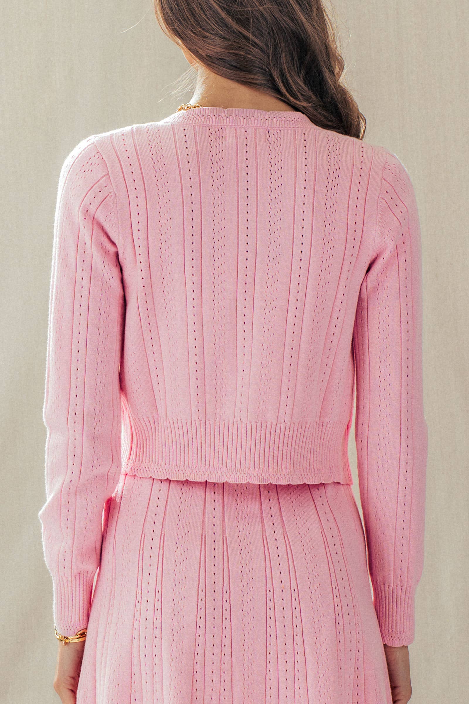Pointelle Knit Button-Front Cardigan