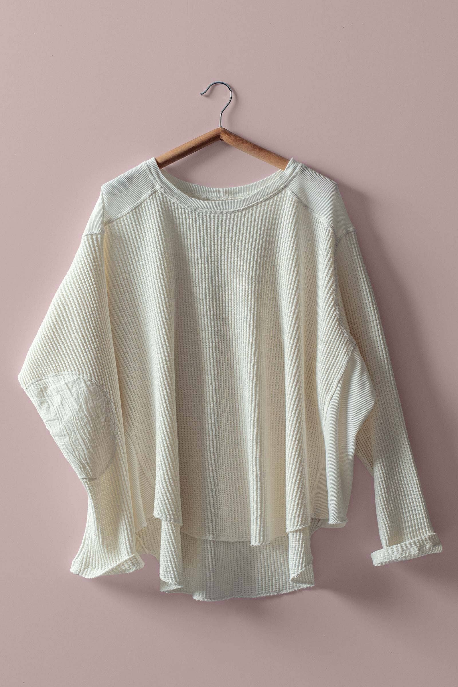 Oversized Waffle Knit High-Low Tunic Top
