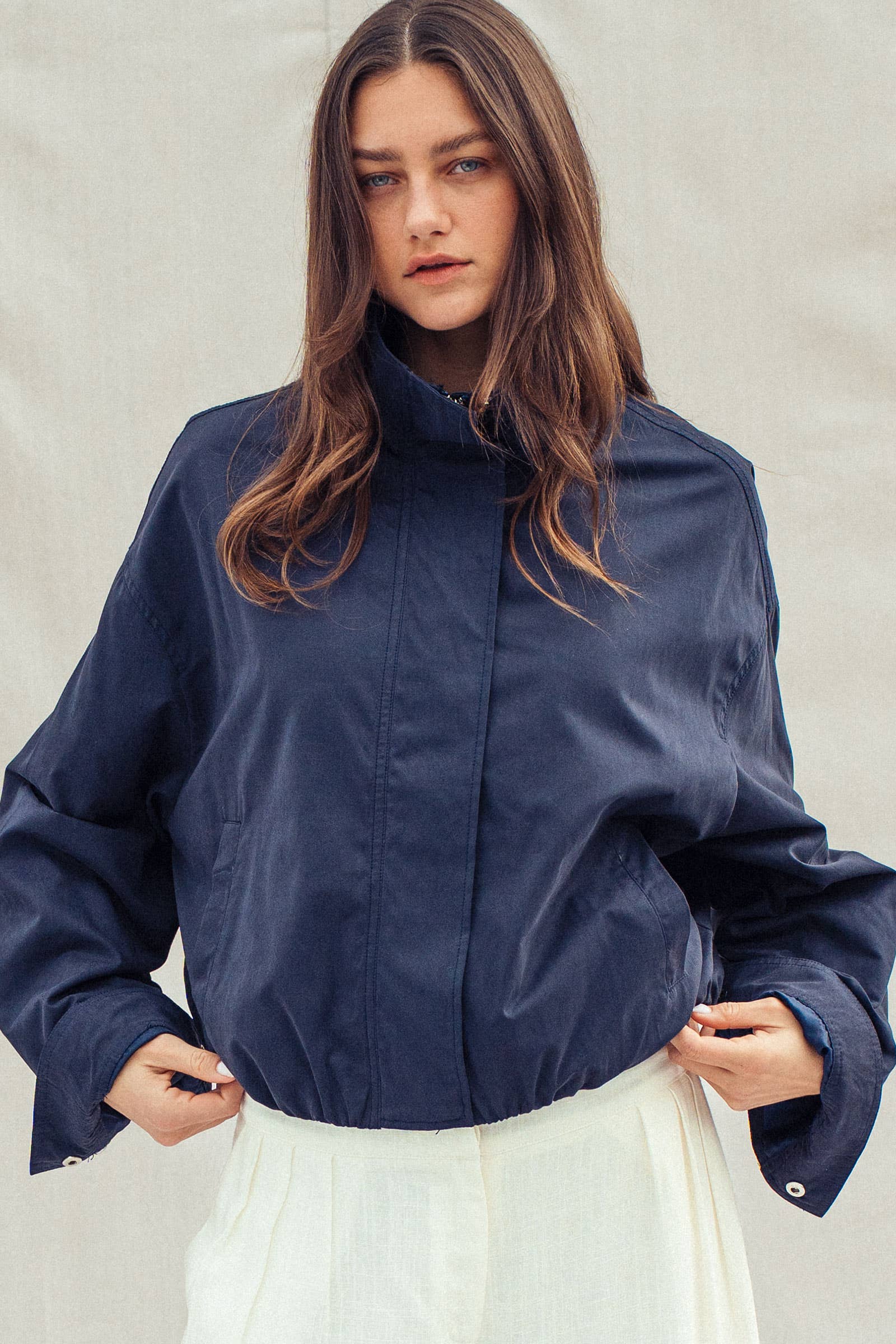 Modern Relaxed Stand Collar Camel Zip Jacket