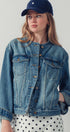 Urban Daizy Collarless Wash Denim Chore Jacket Denim Denim Jacket - Women's (UDOW0294-Denim)