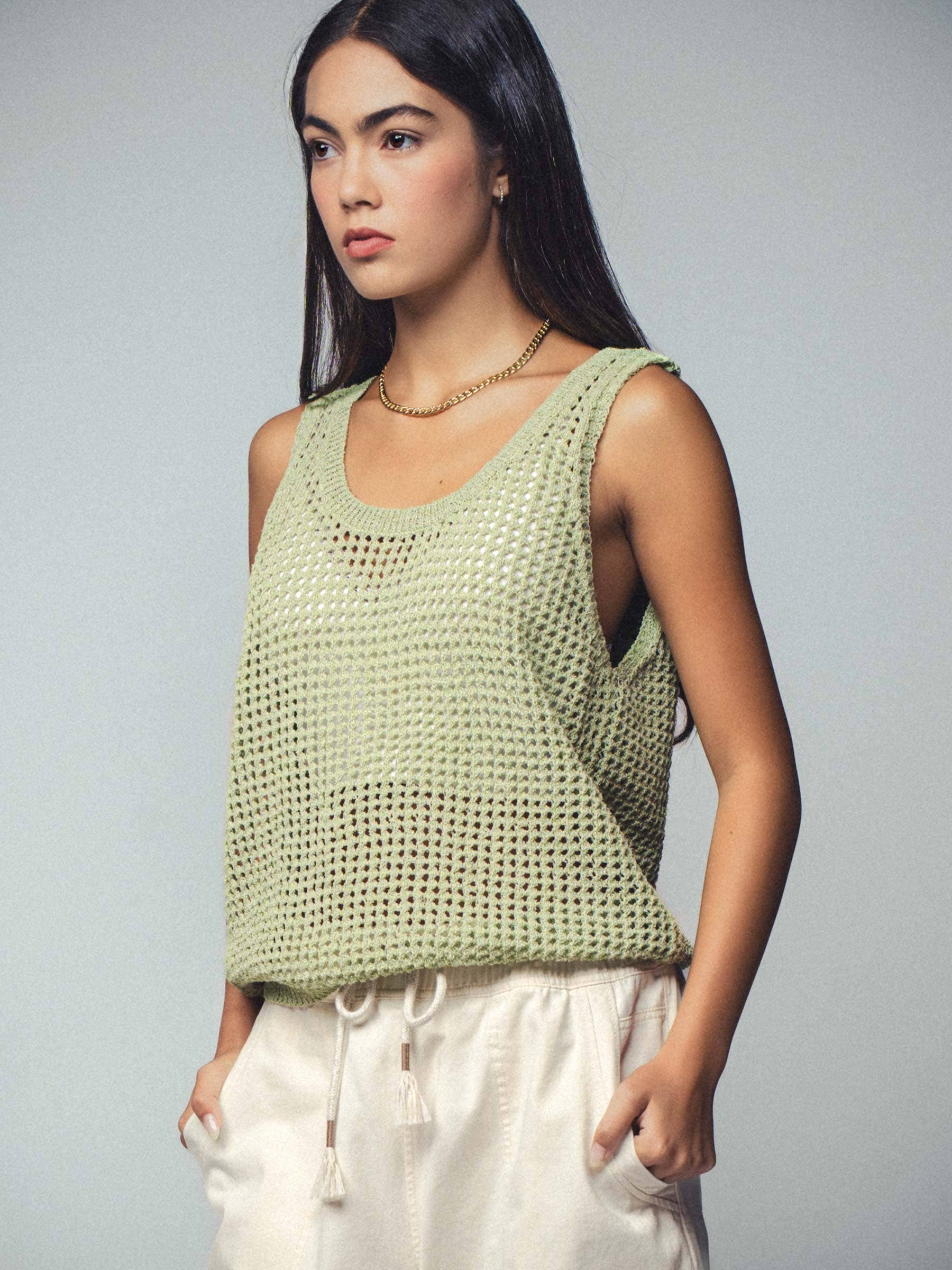 Relaxed Open-Knit Sleeveless Sweater Tank