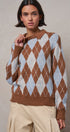 Argyle Polo Collar Sweater in BROWN MULTI - Women's Sweaters | Urban Daizy