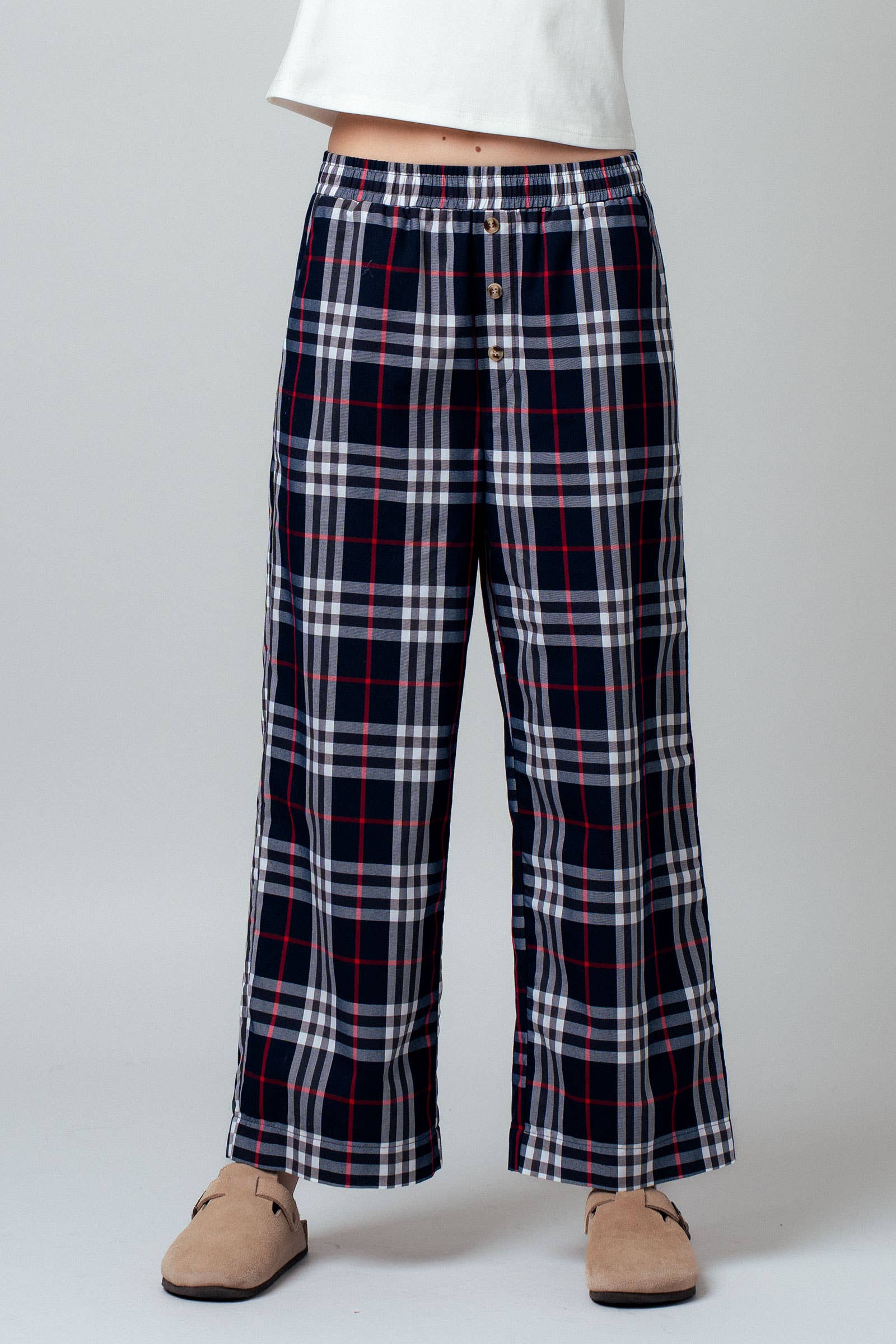 Plaid Barrel-Leg Drop Waist Pants