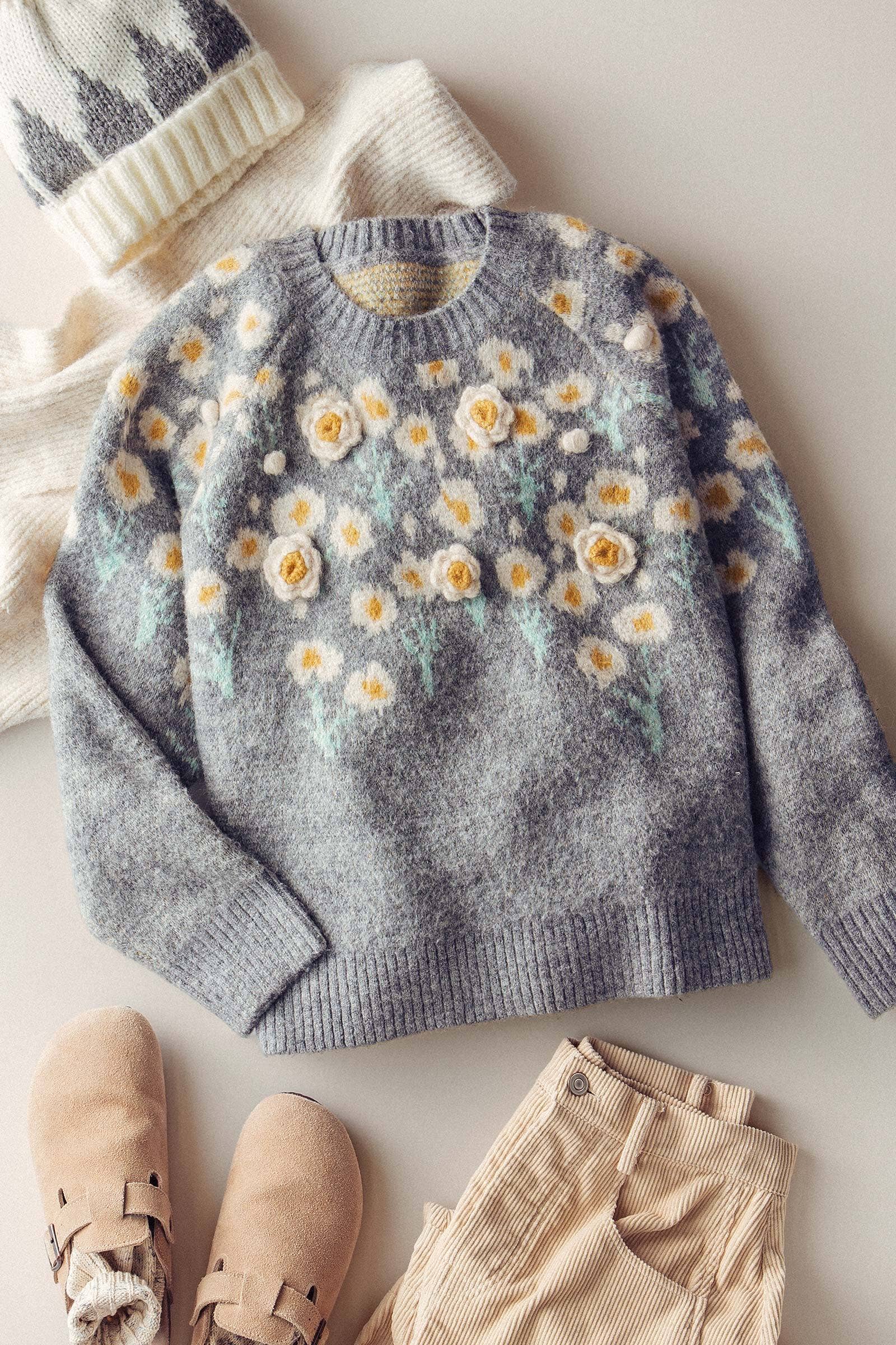 Urban Daizy Daisy Embossed 3D Floral Knit Sweater Brown Knit Sweater - Women's (UDZ-KN-00653) – alternate view 13