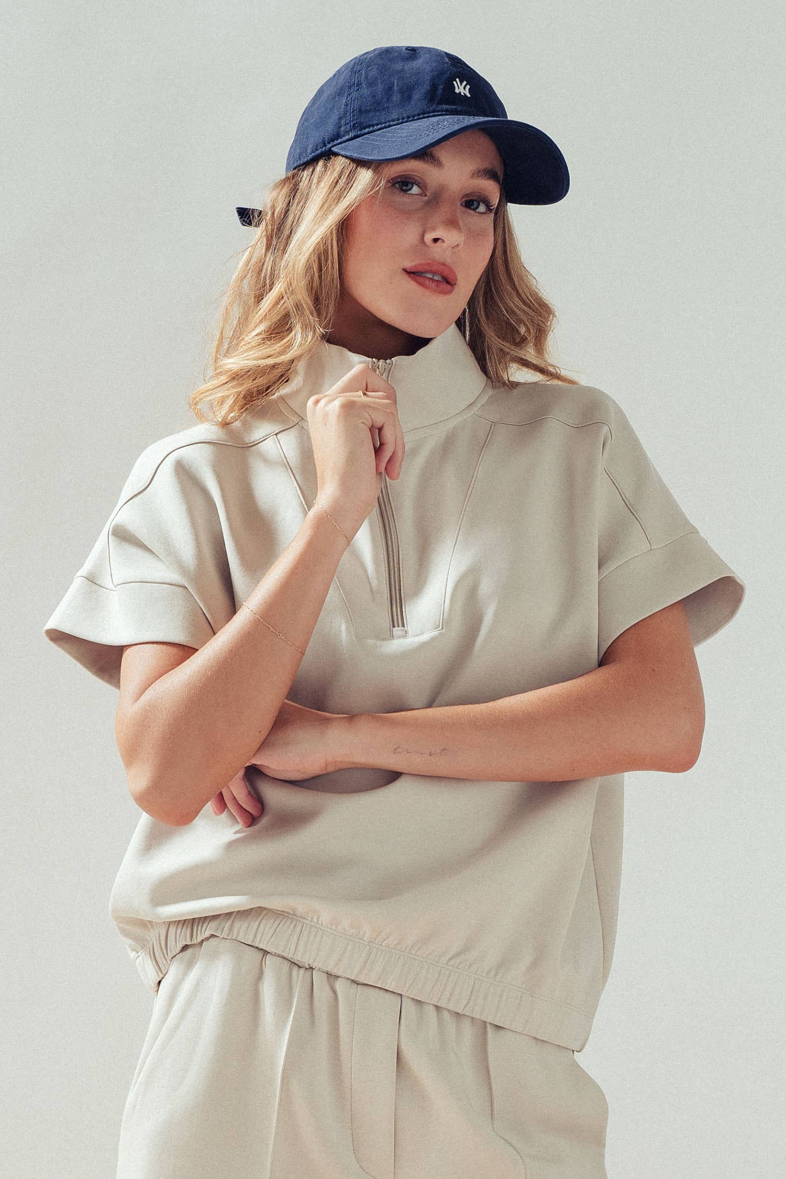 Half-Zip Short Sleeve Pullover Top