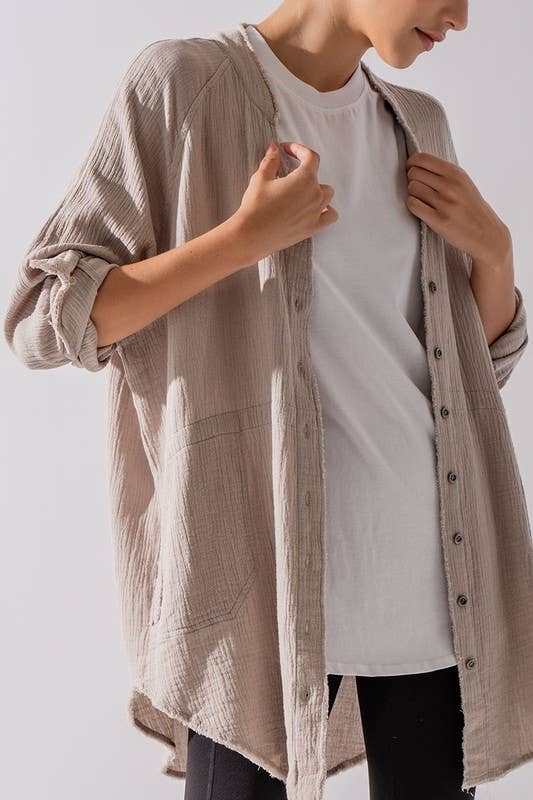 Urban Daizy PREMIUM SOFT FRAYED HEM GAUZE VINTAGE WASHED SHIRT Forest-Green Button Down Shirt - Women's (UDZ-TP-00225) –…