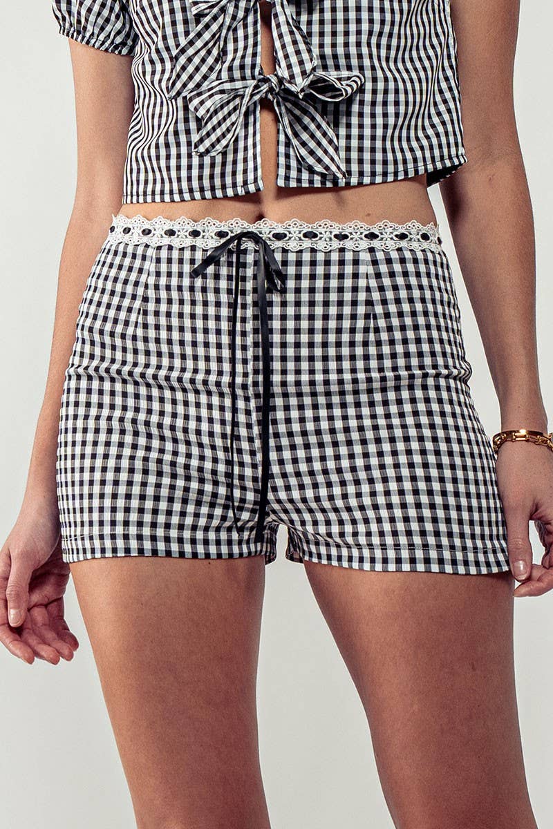Urban Daizy Gingham Scallop Trim Shorts Brown Shorts - Women's (UDZ-PT-00474) – alternate view 7
