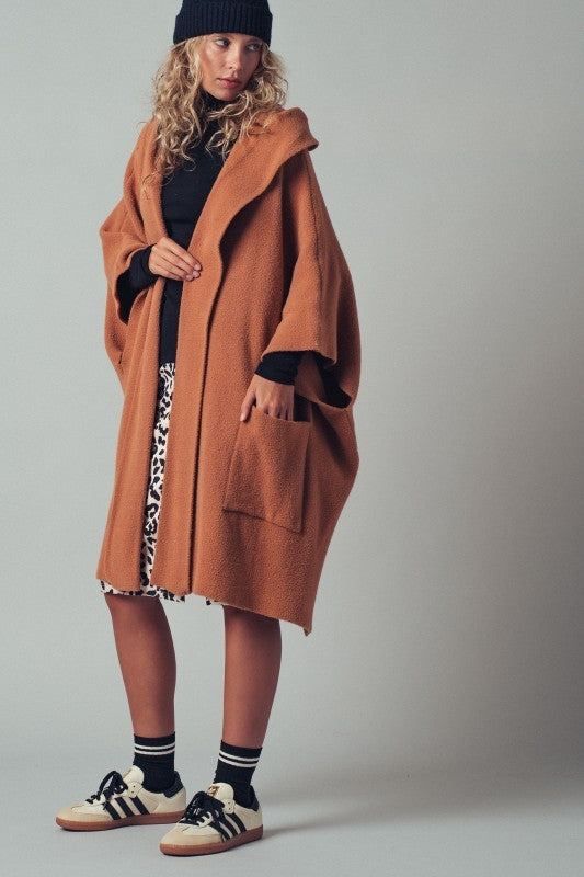 Oversized Wide Collar Open Front Poncho Cardigan in BLACK - Women's Cardigans & Shrugs | Urban Daizy
