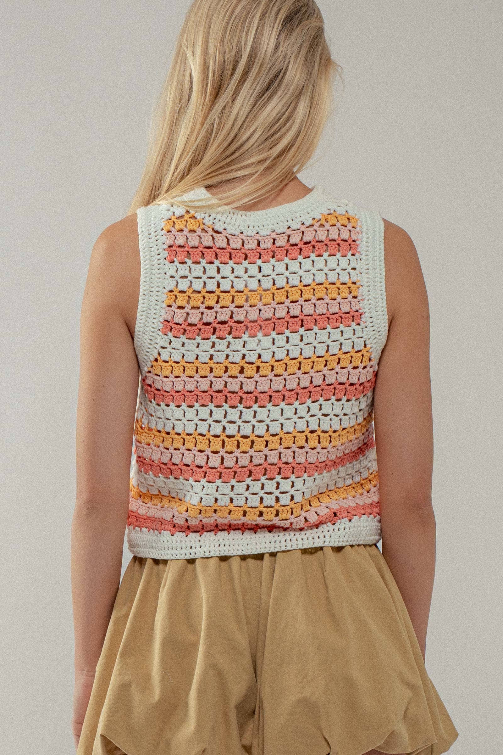 Urban Daizy Striped Crochet Tank Top with Contrast Trim Detail Blue-Multi Tank Top - Women's (UDZ-TP-00260) – alternate…