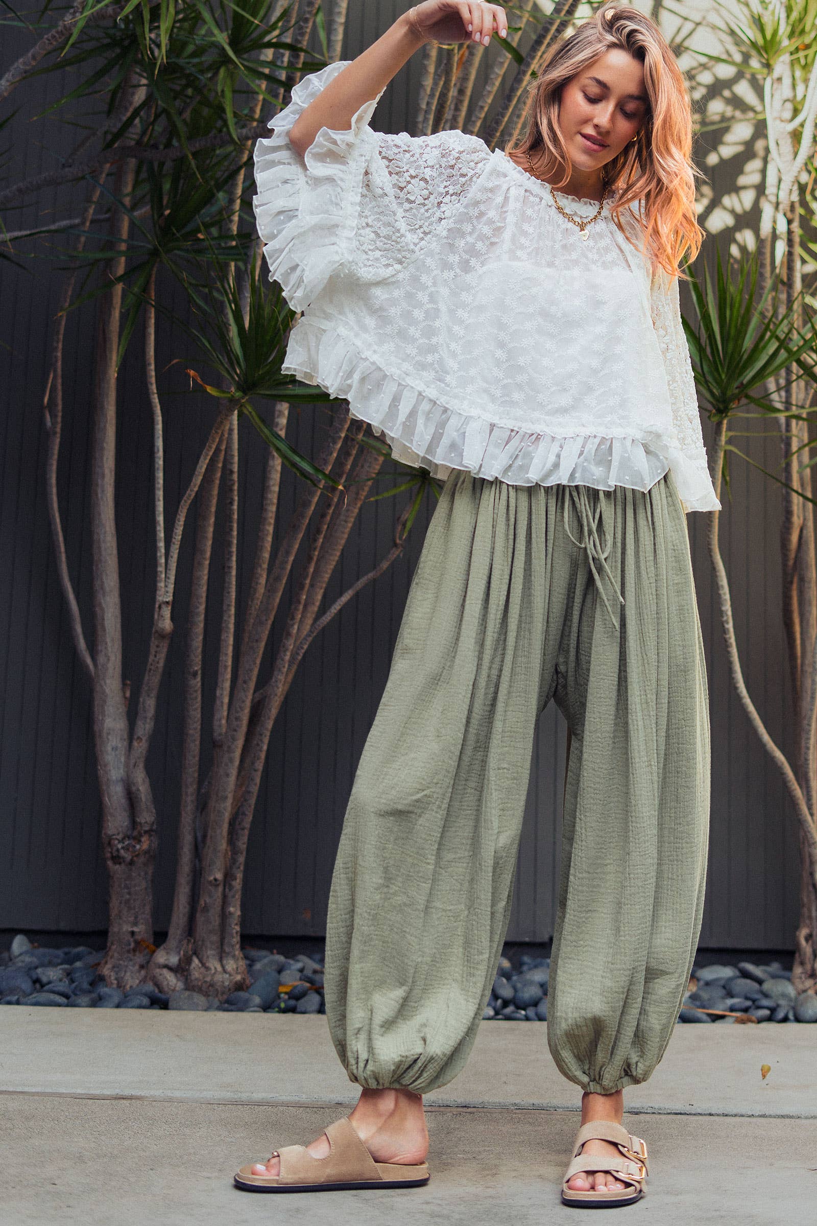 Urban Daizy Swiss Dot Lace Top Ruffle Flutter Sleeve Black Blouse - Women's (UDZ-TP-01041) – alternate view 8