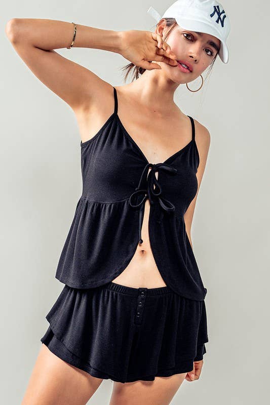 Urban Daizy Bamboo Blend Ruffled Lounge Shorts Black Lounge Shorts - Women's (UDZ-PT-00267) – alternate view 14