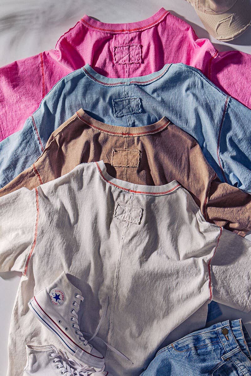 Urban Daizy Contrast Stitch Mineral Wash Spring Oversized Tee Blue T-Shirt - Women's (UDZ-TP-00755) – alternate view 25