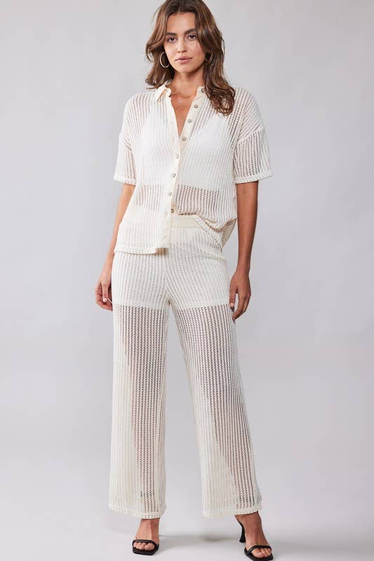 Mesh Knit Wide Leg Pants